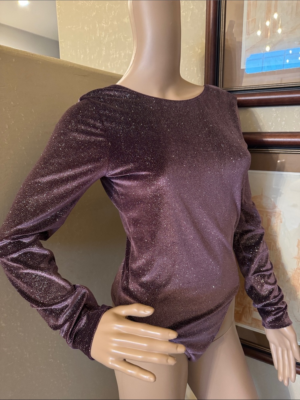 Victoria Sport Glitter Velvet Bodysuit Sz S